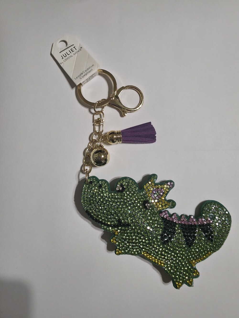 Marsi Gras Juliet Crystal Alligator Keychain - Green with Purple Tassel